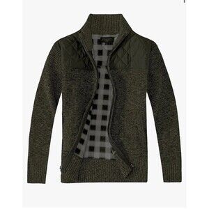 Gioberti Knitted Full Zip Cardigan Sweater w/ Soft Flannel Lining 2X Olive NEW